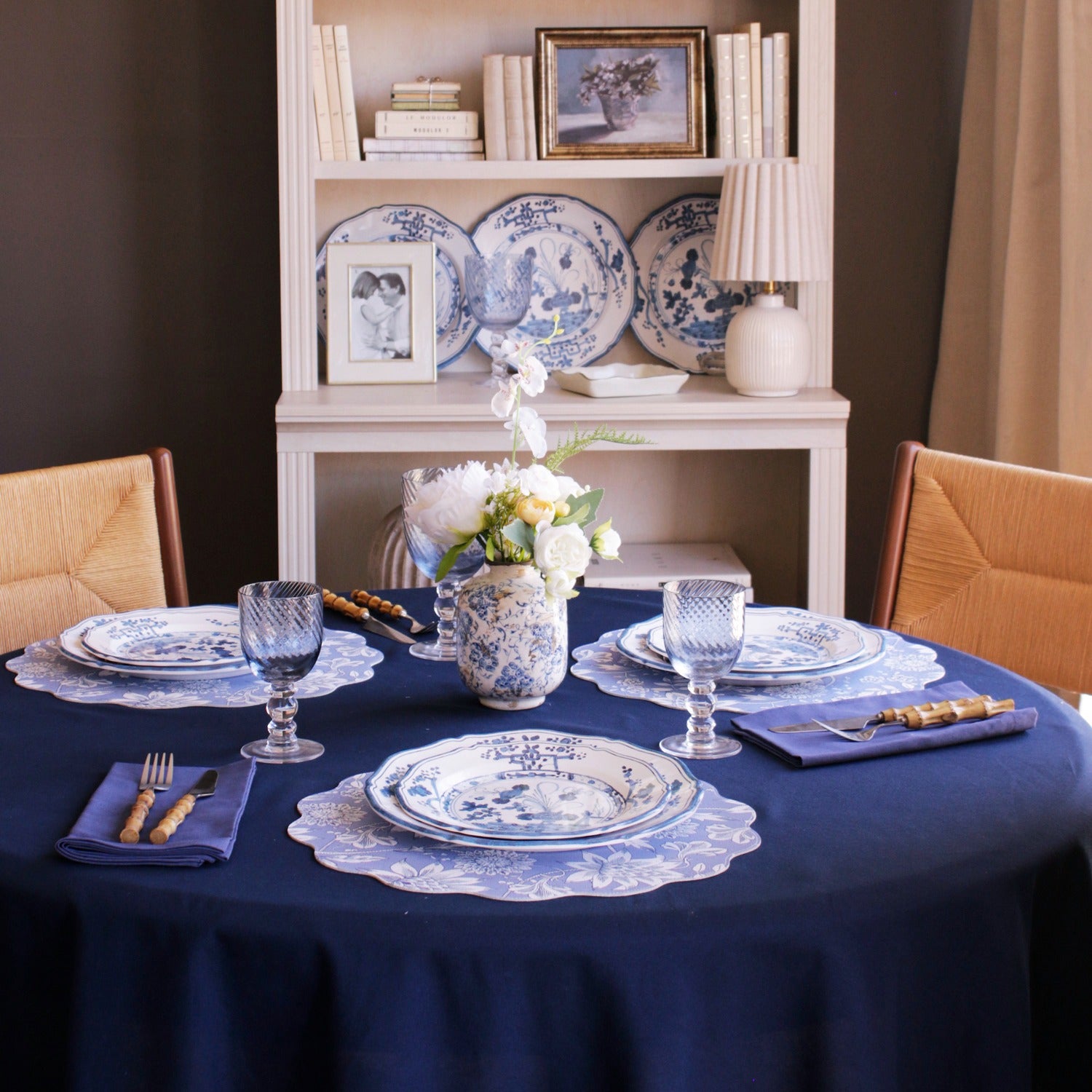 VIDA Faenza 11" Dinner Plate Set of 4 (White and Blue)