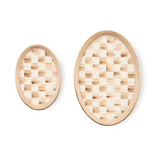 Oval Trinket Dishes, Set of 2 | Mocha Check