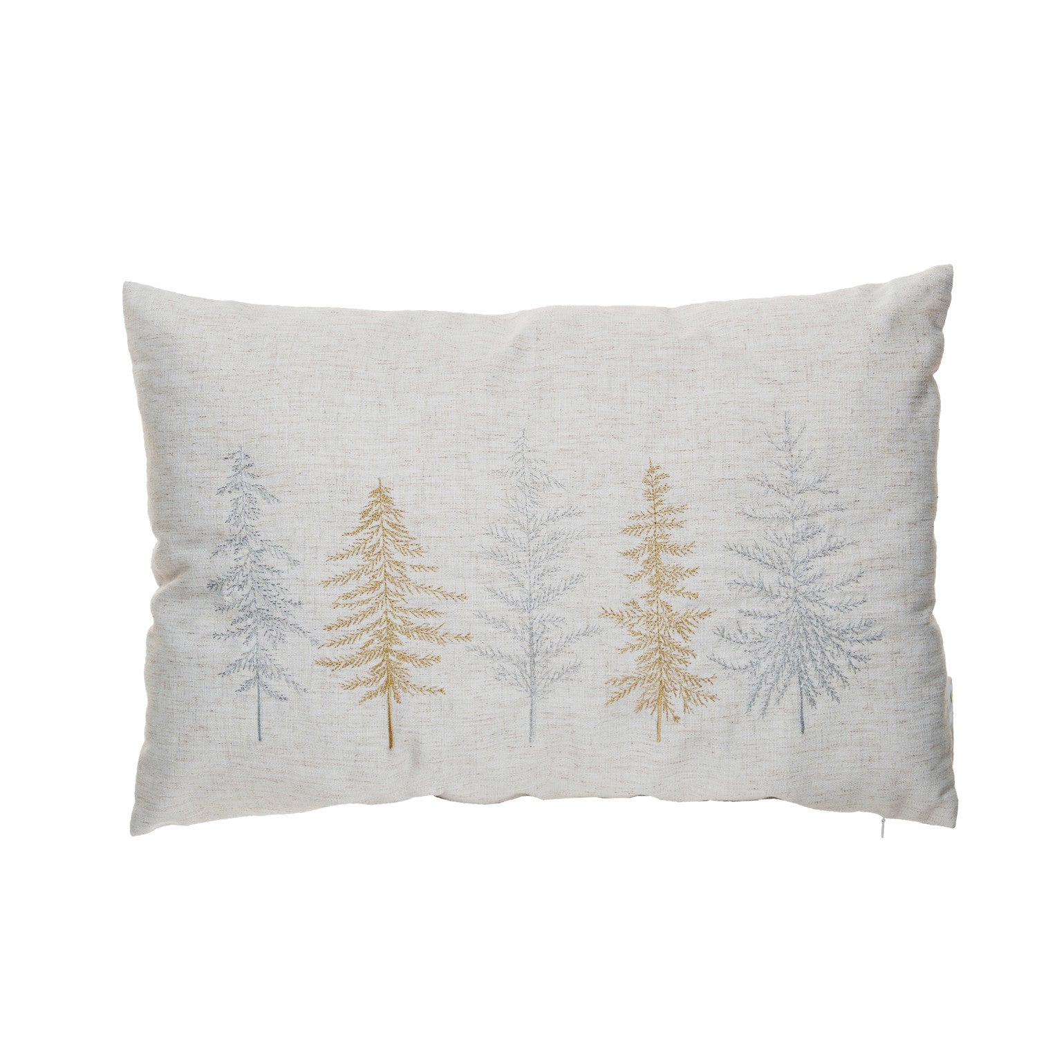 22"L x 14"H Fabric Blend Lumbar Pillow w/ Embroidered Trees