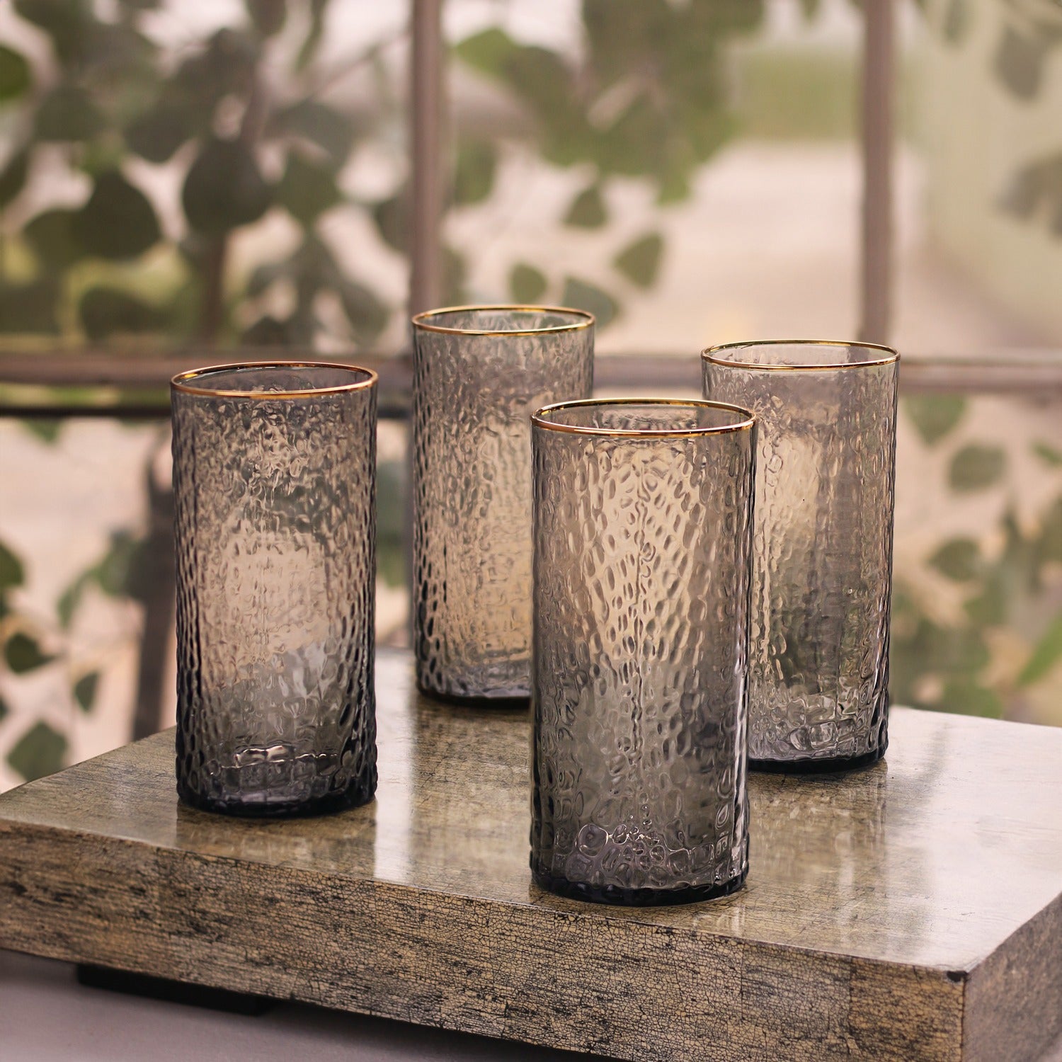 GLASS Croc Highball with Gold Rim S4 (Smoke Grey)