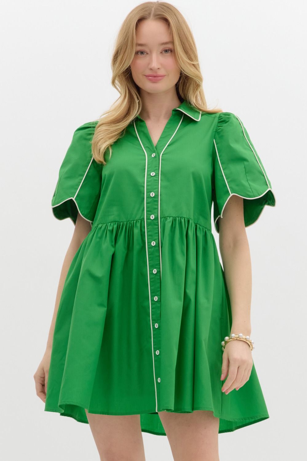 GREEN SMOCKED COLLAR MINI DRESS Hulla B'Lu at Stems GREEN SMOCKED COLLAR MINI DRESS Hulla B'Lu at Stems