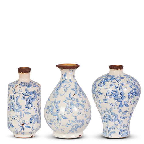 S/3 8" BLUE/WHITE BUD VASES