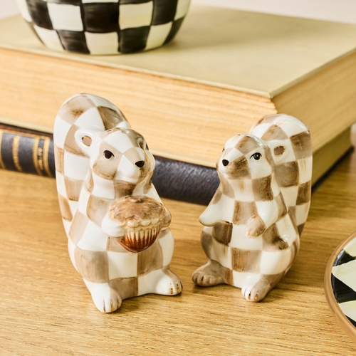 Squirrel Salt & Pepper Set | Mocha Check