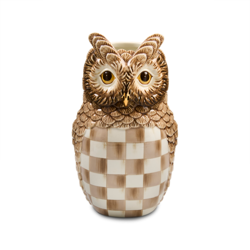 Ceramic Owl Vase | Mocha Check