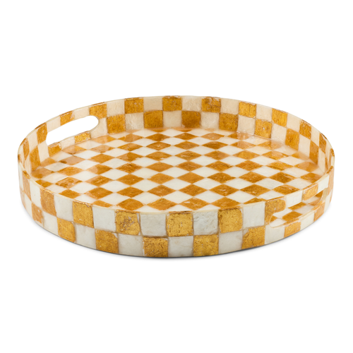 Gold Check Capiz Round Tray