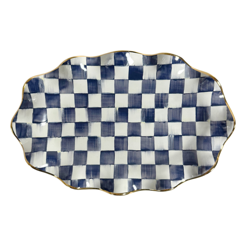 Indigo Check Ceramic Serving Platter