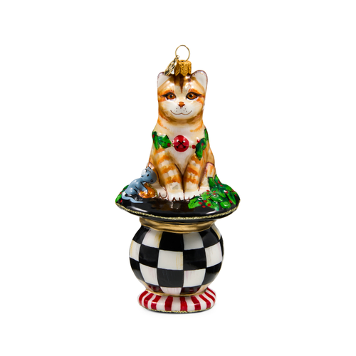 Cat On Tuffet Glass Ornament
