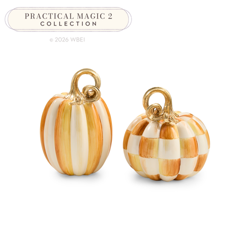 Amber Check and Stripe Petite Pumpkins, Set of 2