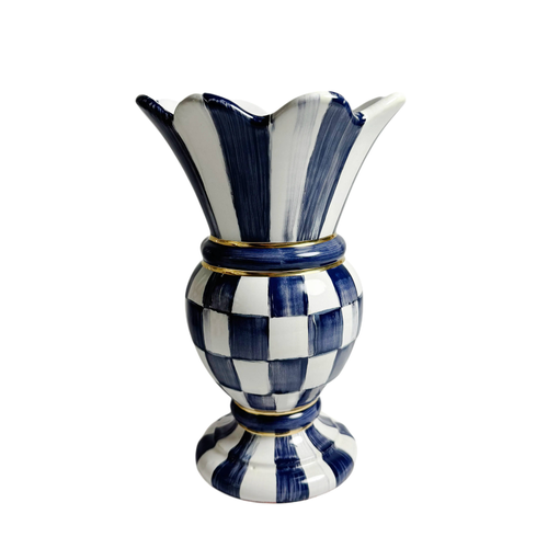 Indigo Check Ceramic Small Great Vase