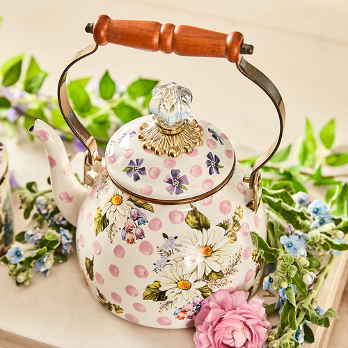 MacKenzie-Childs 2 Quart Tea Kettle | Wildflowers Pink