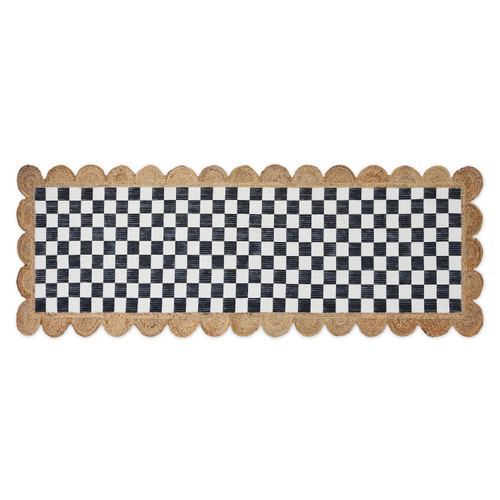Black Check With Jute Scallops 2'6" X 7'11" Runner