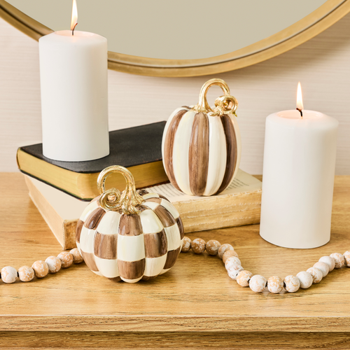 Chocolate Check and Stripe Petite Pumpkins, Set of 2