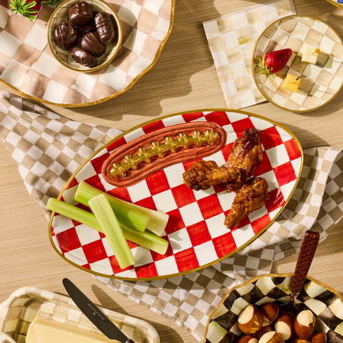 Ceramic Football Platter | Red Check