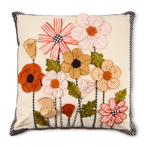 Striped Flowers Throw Pillow