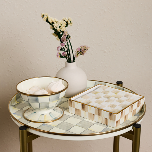 Cocktail Napkin Holder | Mocha Check
