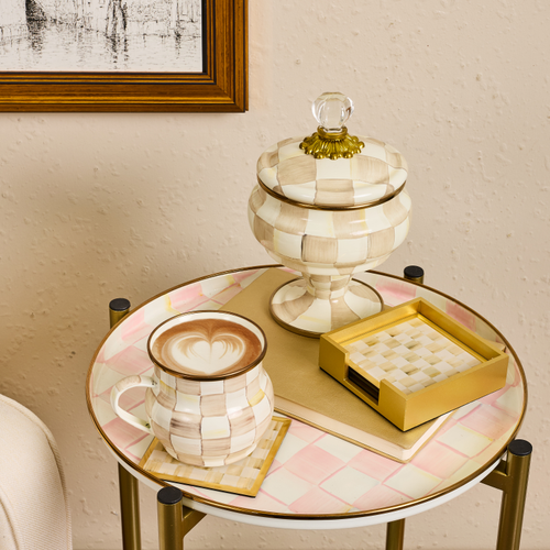 Glass Coasters, Set of 4 | Mocha Check