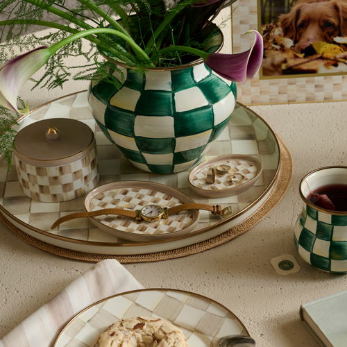 Oval Trinket Dishes, Set of 2 | Mocha Check