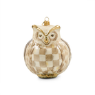 Mocha Check Owl Glass Ornament