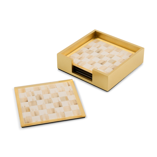 Glass Coasters, Set of 4 | Mocha Check