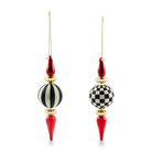 Black & White Check Finial Glass Ornaments, Set Of 2