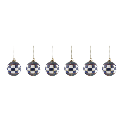 Navy Tartan Glass Ball Ornaments, Set Of 6