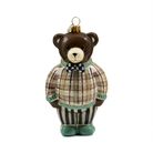 Mocha Tartan Bear Glass Ornament