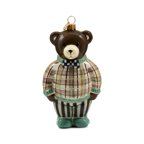 Mocha Tartan Bear Glass Ornament