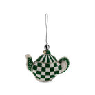Emerald Check Teapot Beaded Ornament