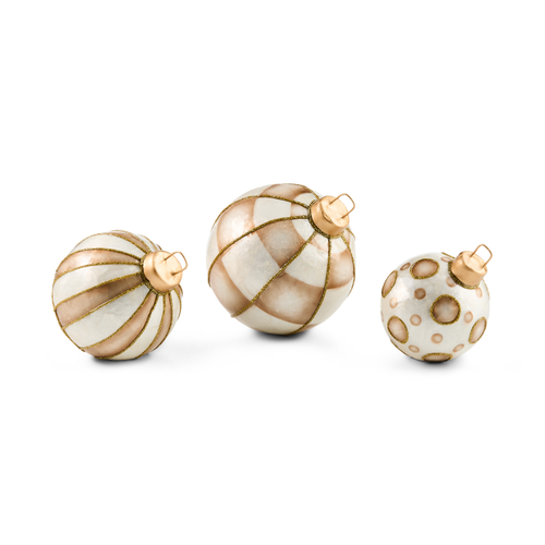 Mocha Capiz Tabletop Ornament Balls, Set Of 3