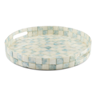 Sky Check Capiz Round Tray