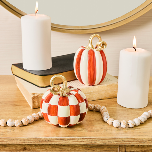 Paprika Check and Stripe Petite Pumpkins, Set of 2