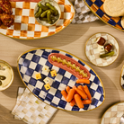 Indigo Check Ceramic Football Platter