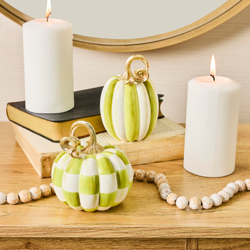 Moss Check and Stripe Petite Pumpkins, Set of 2