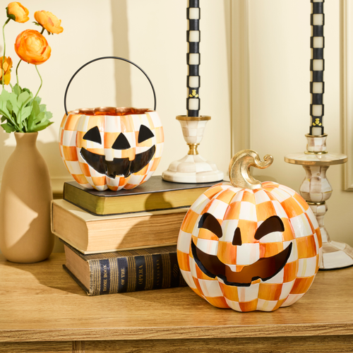 Orange Check Small Illuminated Jack O'lantern