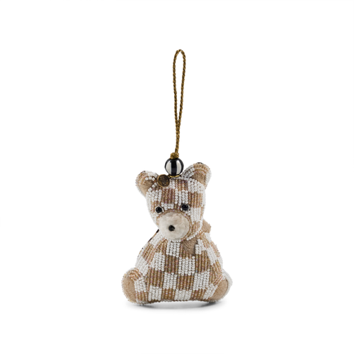 Mocha Check Bear Beaded Ornament