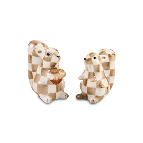 Squirrel Salt & Pepper Set | Mocha Check