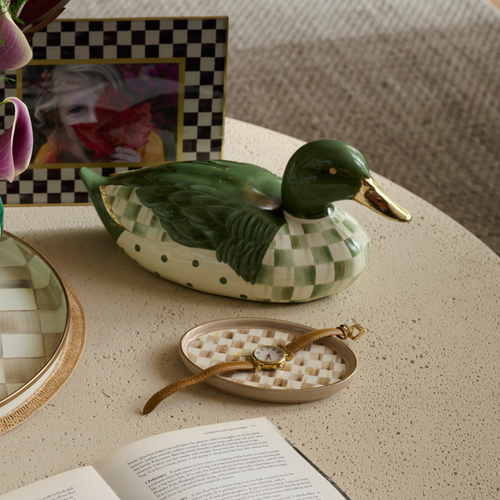 Sage Check Mallard Duck Figurine