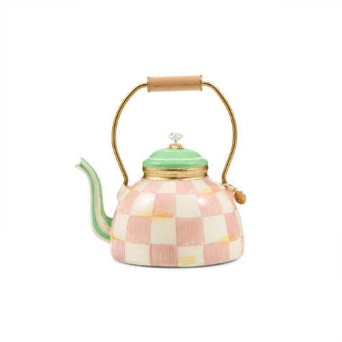 Rosy Check Tea Kettle Glass Ornament