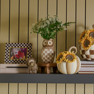 Ceramic Owl Vase | Mocha Check