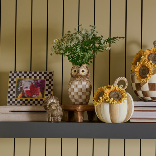 Ceramic Owl Vase | Mocha Check