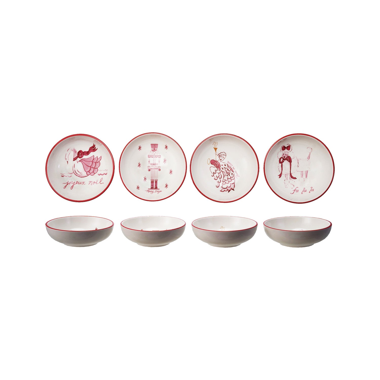 Stoneware Bowl with Holiday Image, Saying & Red Rim, 4 Styles ©