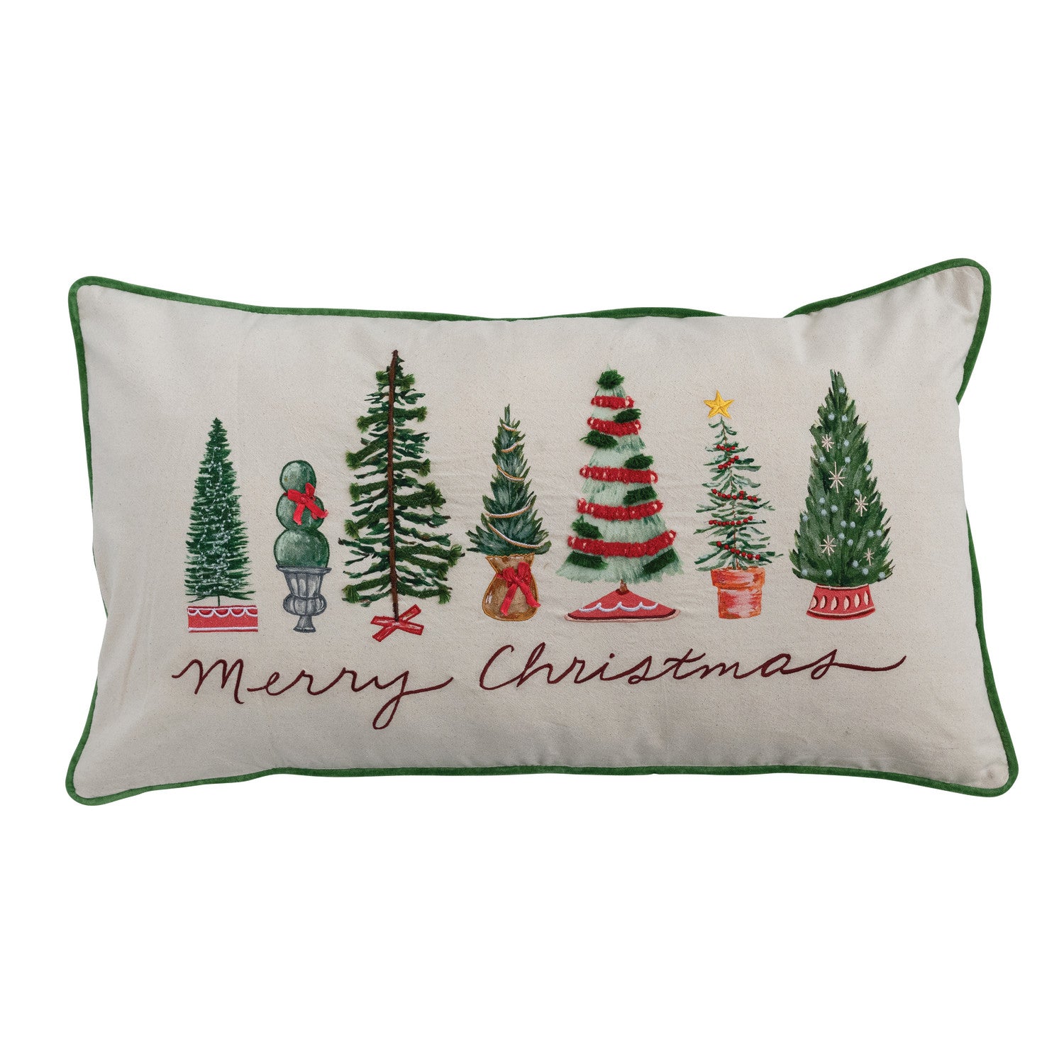Lumbar Pillow with Piping, Embroidery & Trees "Merry Christmas" ©