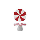 Hand-Painted Ceramic Peppermint Candy Shaped Pedestal, Red & White