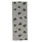 Table Runner with Embroidered Mistletoe Pattern & Pom Poms, Natural
