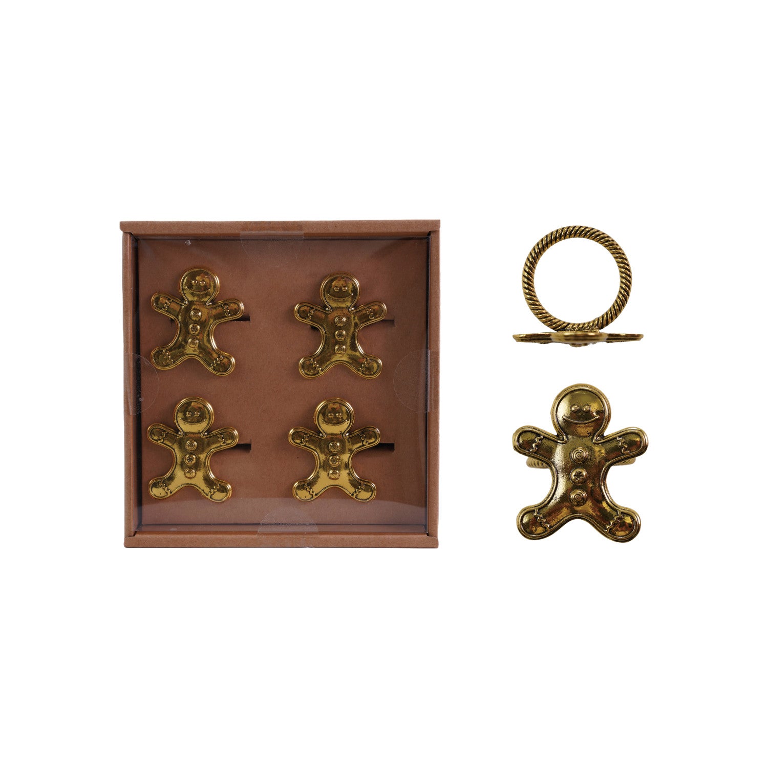 Zinc Alloy Napkin Rings with Gingerbread Men, Boxed Set of 4